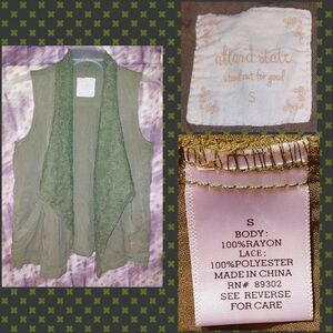 Altar'd State brand Olive Green Soft Woven Vest w/Crochet Trim Sz Small